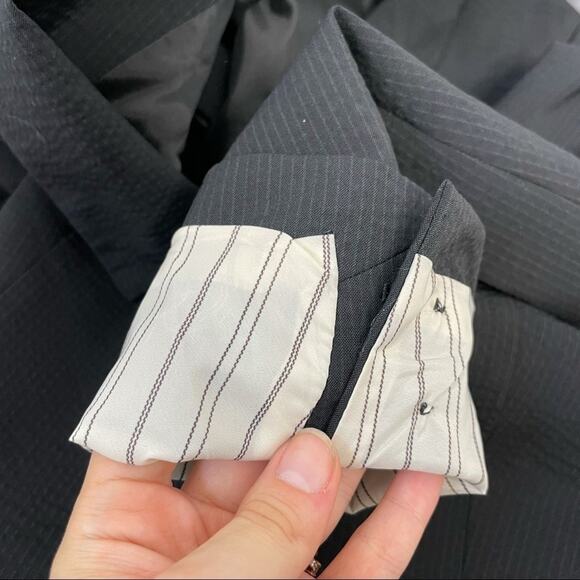 THEORY Wool Blazer Jacket Size 6 Black Crinkle Stripe Office Professional Work - Picture 5 of 10